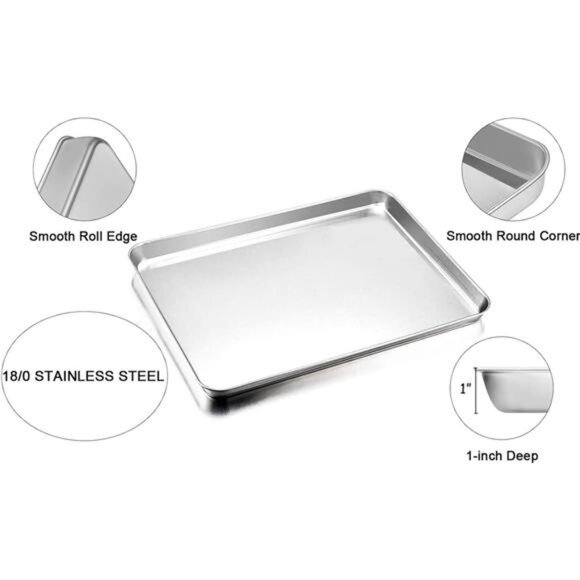 Baking Sheet Set of 2, Baking Pans Tray Cookie Sheet Stainless Steel, Non Toxic - Picture 3 of 7